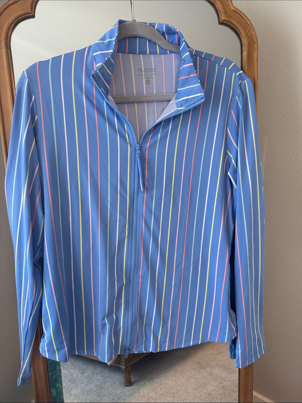 Carve Designs Lake Shirt Blue Striped Zip-Up Jacket